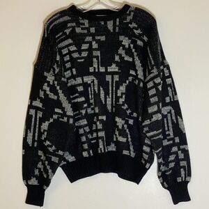 Vintage Chapel Hill Sweater Mens XL Black Abstract Geometric Knit Pullover‎ 80s